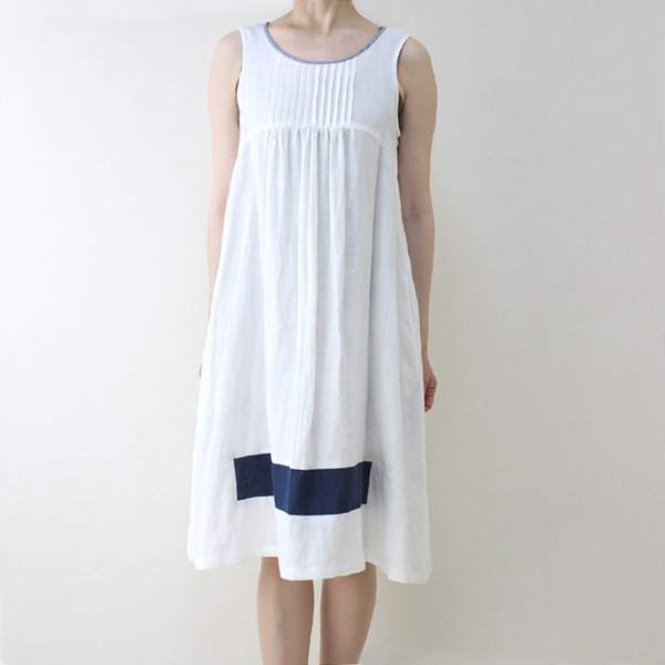 スーパーボイス 白麻ノースリーブチェック柄パイピングワンピース ホワイト size M スーパーボイス 白麻ノースリーブチェック柄パイピングワンピース ホワイト size M