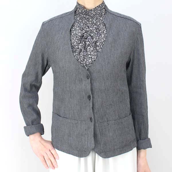 トランジットパーサッチ デザインV衿麻混ジャケット グレー size M トランジットパーサッチ デザインV衿麻混ジャケット グレー size M