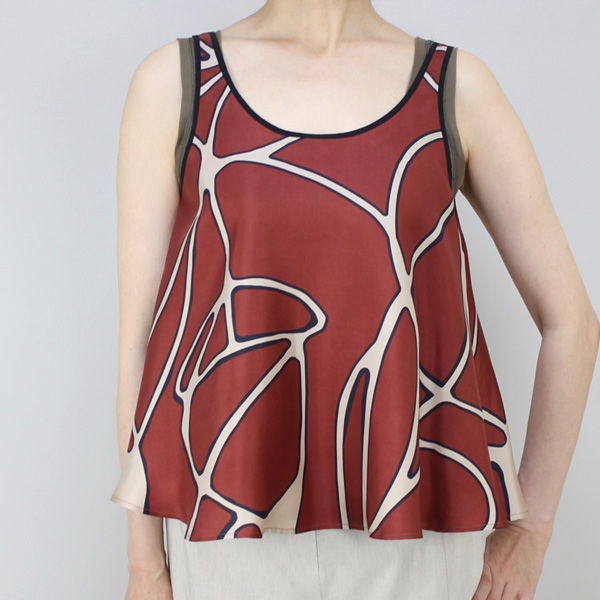 センソユニコ 葉柄フレアシルクベスト ブラウン size M センソユニコ 葉柄フレアシルクベスト ブラウン size M