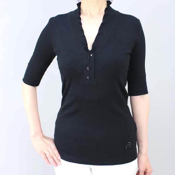 MARCCAIN マークケイン 黒フリル衿半袖カットソー MARCCAIN マークケイン 黒フリル衿半袖カットソー