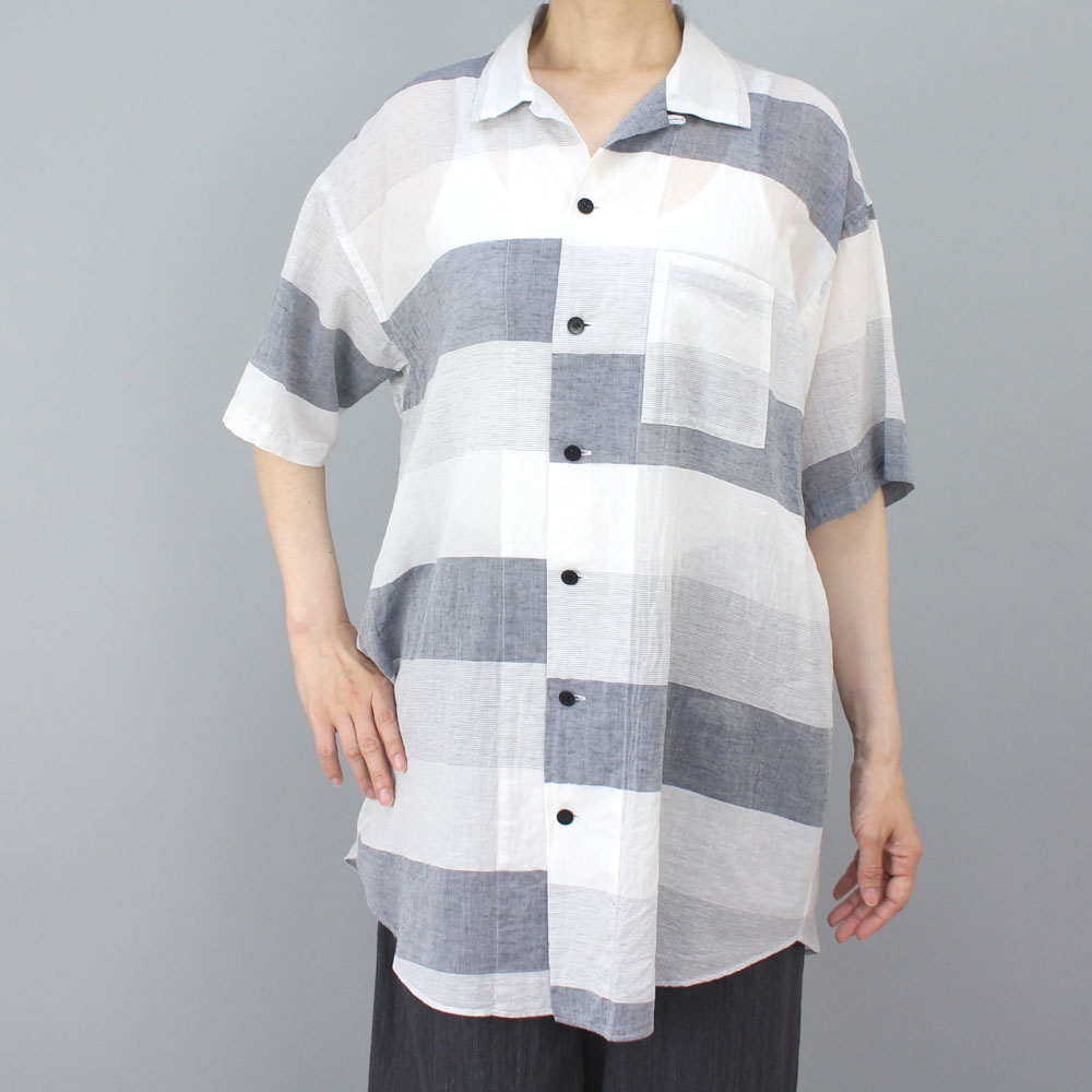 GOKI ゴキ ボーダー柄ビッグブラウス グレー size M GOKI ゴキ ボーダー柄ビッグブラウス グレー size M