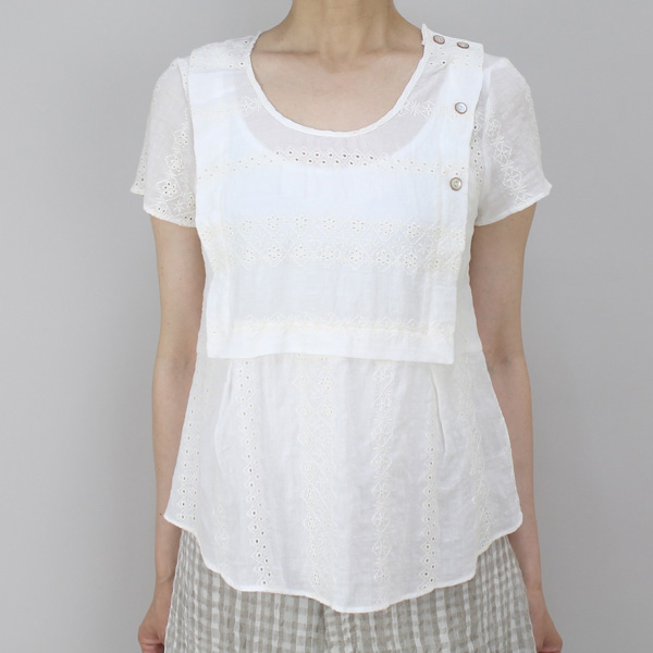 コテラック acote 刺繍デザイン半袖ブラウス オフホワイト size M コテラック acote 刺繍デザイン半袖ブラウス オフホワイト size M