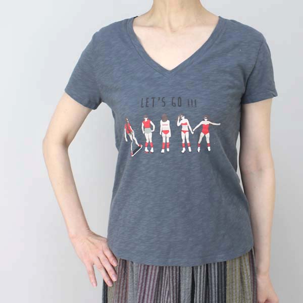 コテラック acote スケート柄Vネック半袖Tシャツ グレー size M コテラック acote スケート柄Vネック半袖Tシャツ グレー size M