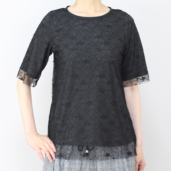 スーパーボイス 星レース重ね半袖カットソー ブラック size M スーパーボイス 星レース重ね半袖カットソー ブラック size M