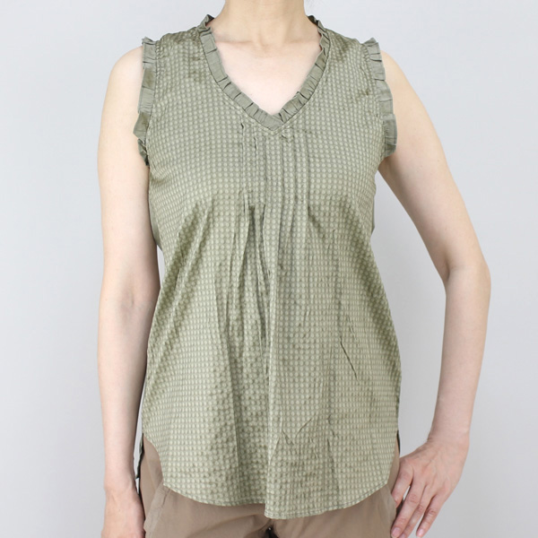 コテラック Cotelac 袖裾フリルドットコンビタンクトップ カーキ size M コテラック Cotelac 袖裾フリルドットコンビタンクトップ カーキ size M
