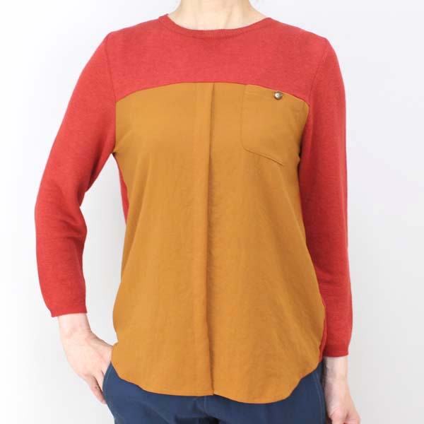 コムト 布帛コンビ赤セーター レッド size M コムト 布帛コンビ赤セーター レッド size M