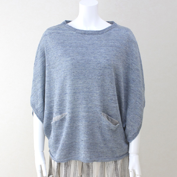 アコーレ 麻ポケット付ドルマンセーター ブルー size M アコーレ 麻ポケット付ドルマンセーター ブルー size M