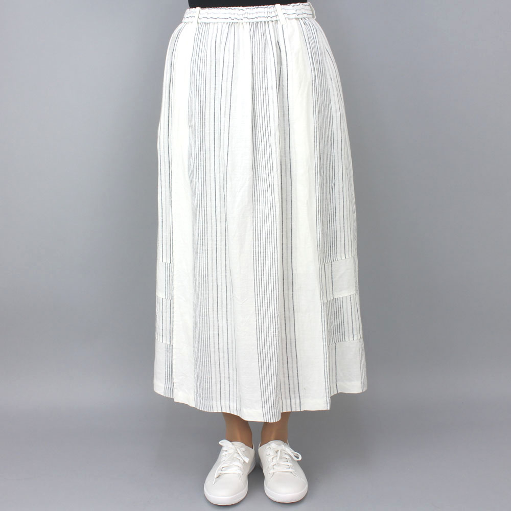 FOO ストライプ麻ロングスカート ホワイト size M FOO ストライプ麻ロングスカート ホワイト size M