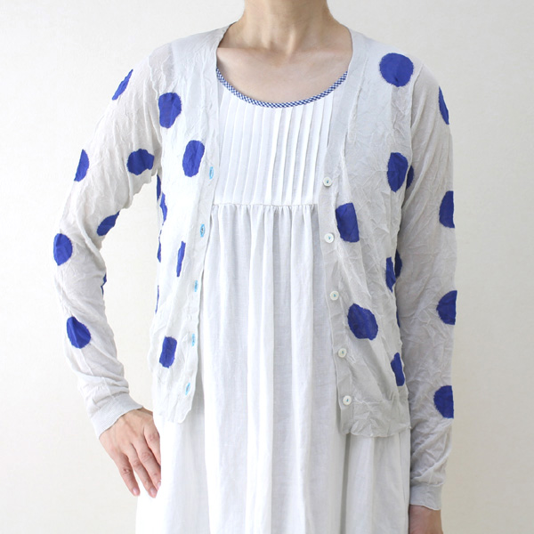 スーパーボイス ドット柄シワ加工V衿カーディガン グレー size M スーパーボイス ドット柄シワ加工V衿カーディガン グレー size M