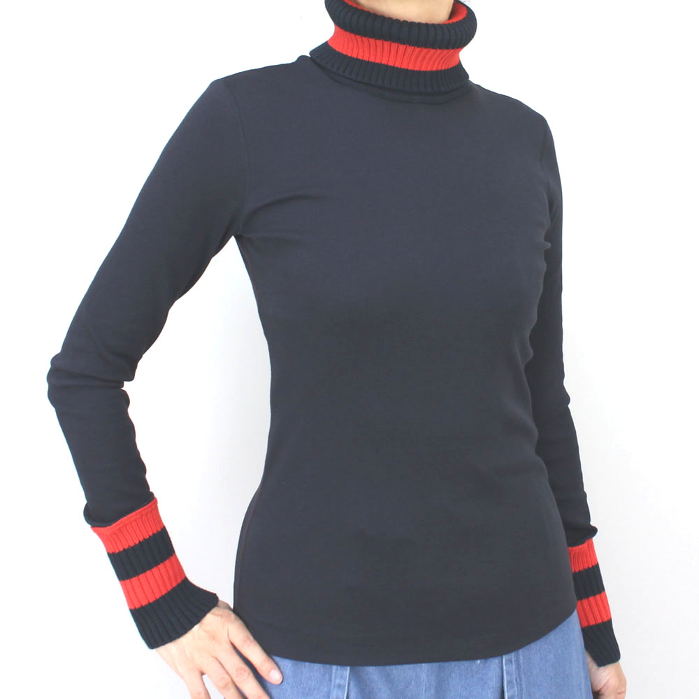 MARCCAIN マークケイン リブボーダータートルカットソー ネイビー size M MARCCAIN マークケイン リブボーダータートルカットソー ネイビー size M