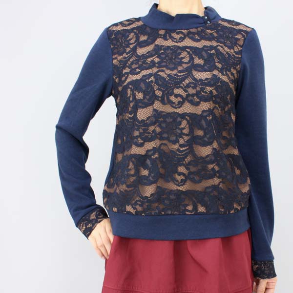 レース切替えカットソー ブルー size M レース切替えカットソー ブルー size M