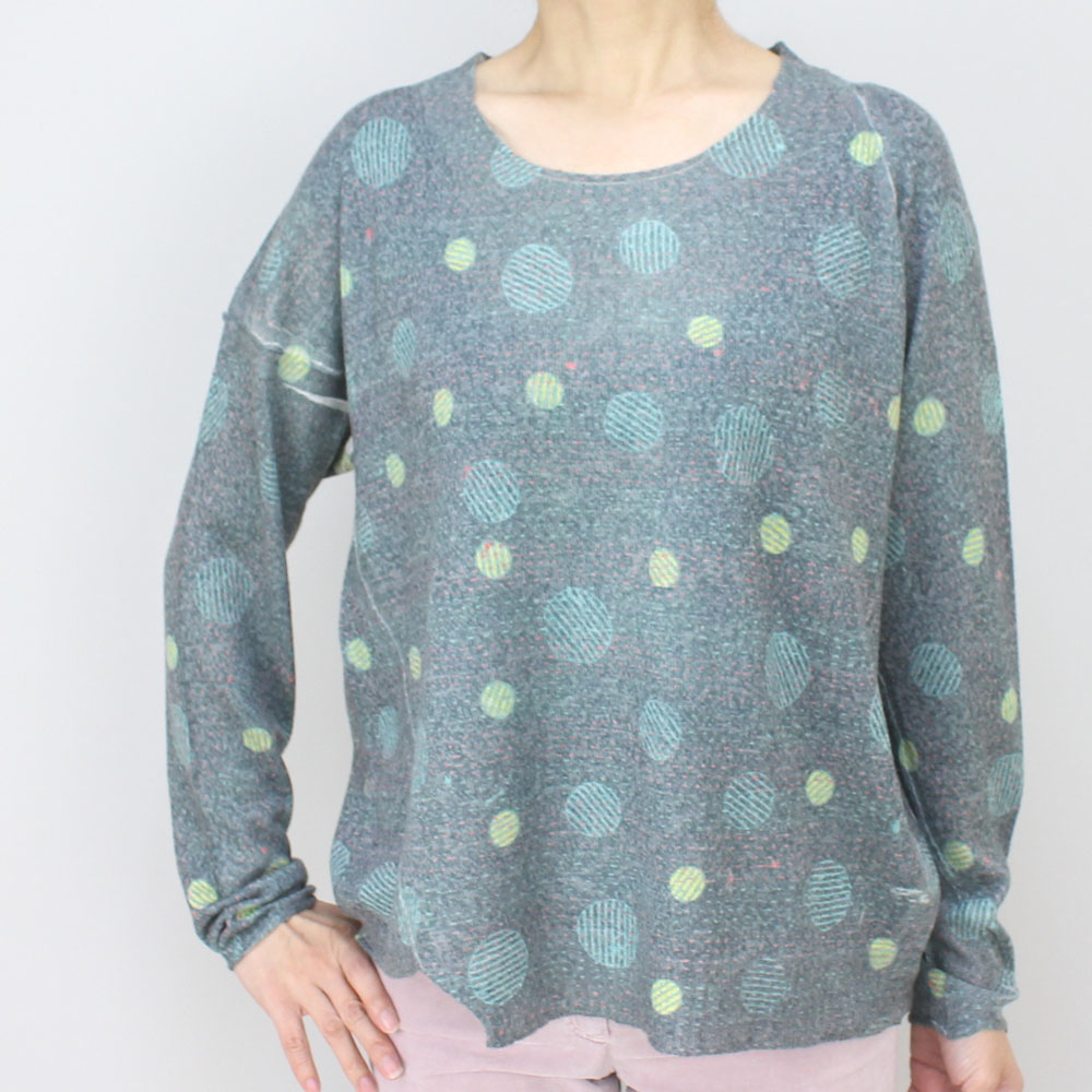 コテラック グリーンドット柄セーター グレー size M コテラック グリーンドット柄セーター グレー size M